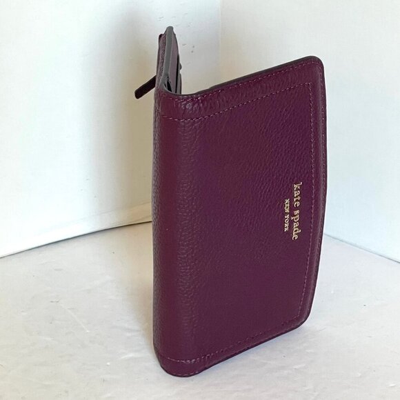 Kate Spade Knott Bifold Slim Snap Wallet Womens Cherry Red Leather Zip - Picture 4 of 7